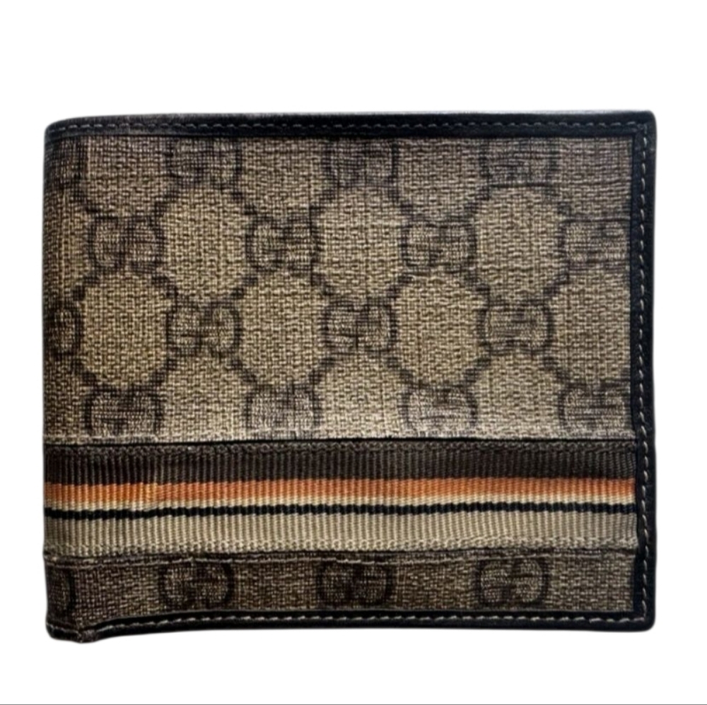Gucci beige GG Supreme canvas Sherry web Authentic Men BIFOLD Wallet